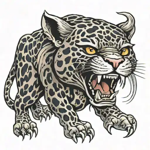 jaguar with the face of a Japanese demon tattoo design idea