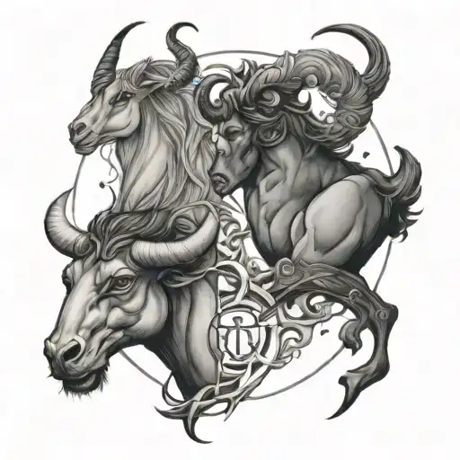 combine a capricorn Aquarius and pisces holding a taurus  tattoo design idea