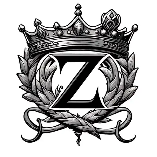 Irish harp, crown, small Z character tattoo design idea