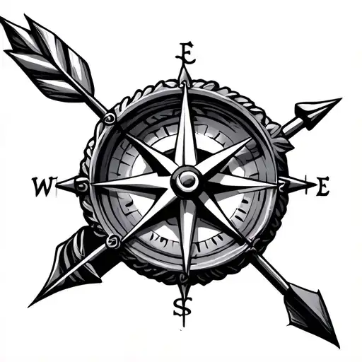 compass and arrow men hand tattoo design idea