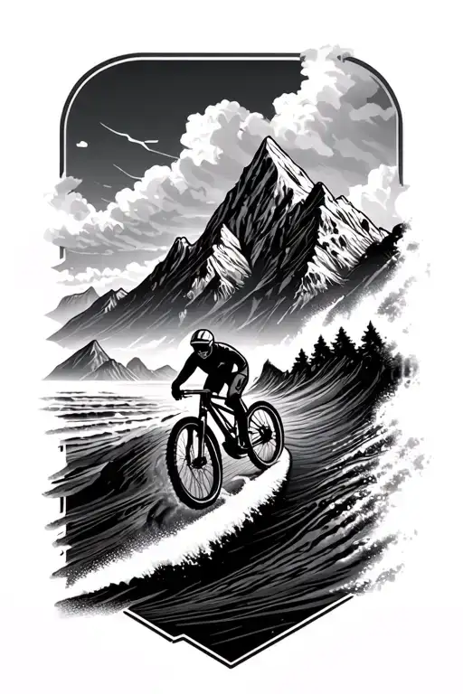 mountains, surf, mountain bike tattoo design idea