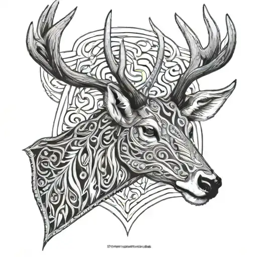 Deer head large rack tattoo design idea