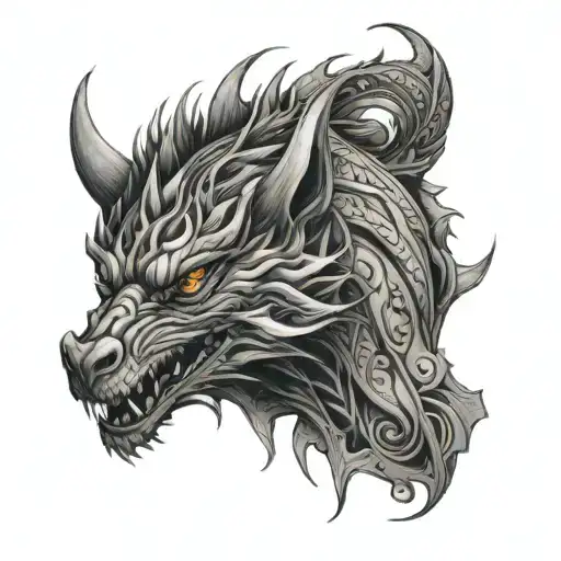 dragon wolf heart shape tattoo design idea