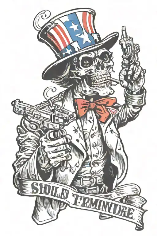 terminator styled like world war 2 Uncle Sam poster that says "you could be mine" tattoo design idea