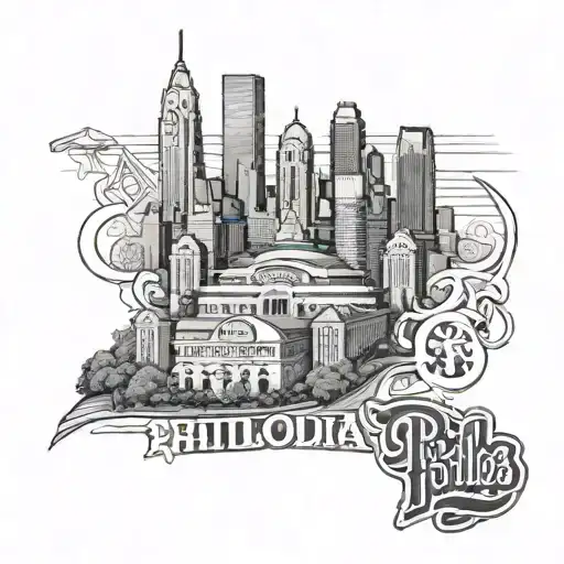 Philadelphia skyline with phillies logo intertwined tattoo design idea