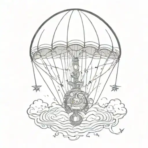 parachute in shape of a brain with anchor and compass at bottom tattoo design idea