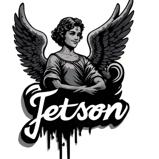 the name Jetson with angel wings incorporated tattoo design idea
