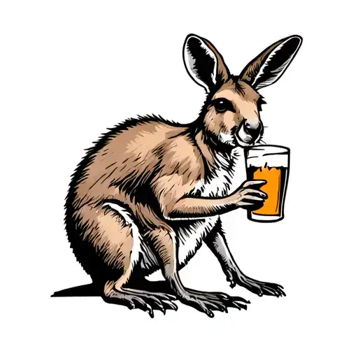 kangaroo with a pint in hand fine line tattoo design idea