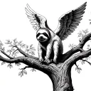 angel sloth looking down at sloth in tree from heaven tattoo design idea