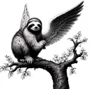 angel sloth looking down at sloth in tree from heaven tattoo design idea