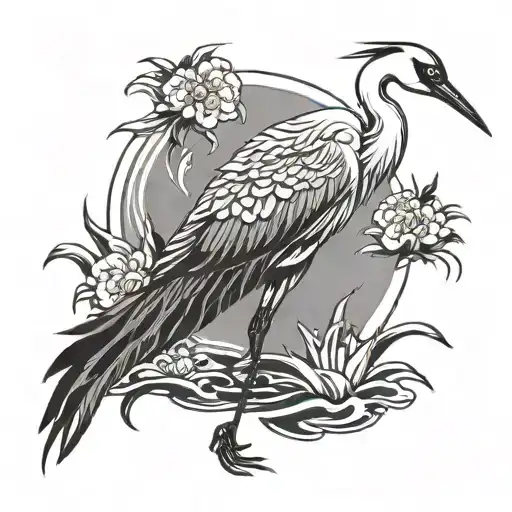 crane in water tattoo design idea