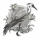 crane in water tattoo design idea