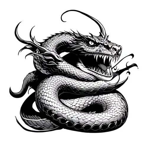 Japanese evil snake temple tattoo design idea