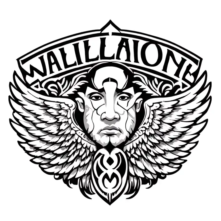 Maori wings  and Wallace's name in Maori above them tattoo design idea