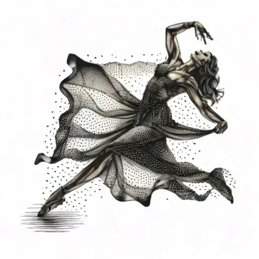 A dancer gracefully moving across a beach at sunset tattoo design idea