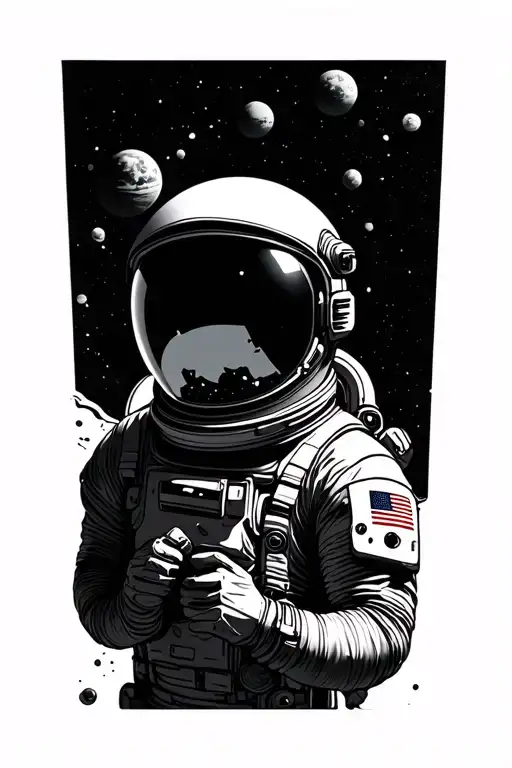 Astronaut with a shattered helmet floating in space tattoo design idea