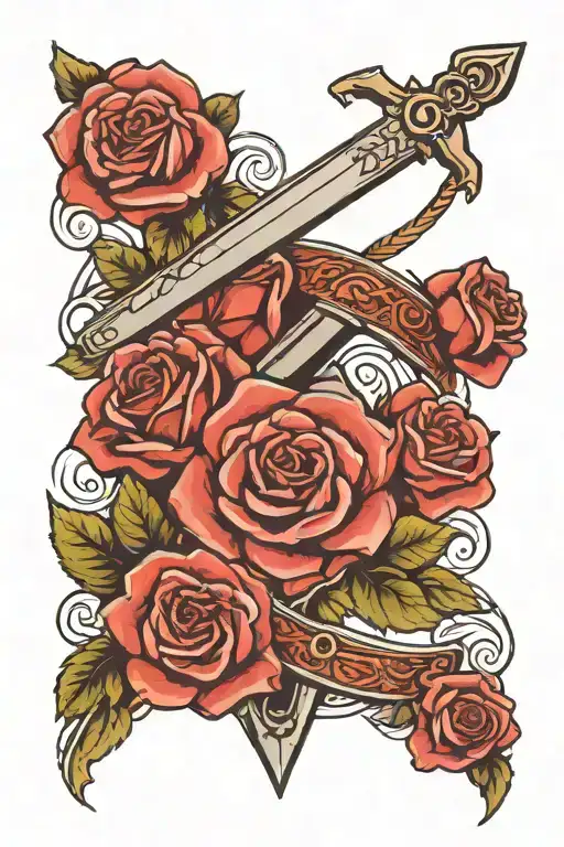 sword, roses, sleep token band logo, sleep token themed tattoo tattoo design idea
