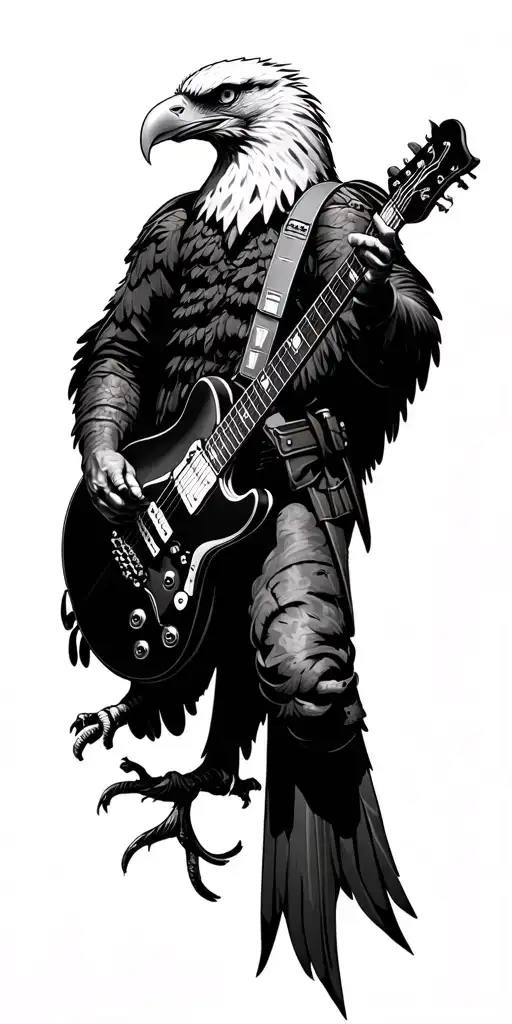 Eagle perched Soldier Guitar tattoo design idea