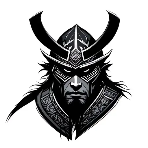 androgynous face samurai warrior tattoo design idea