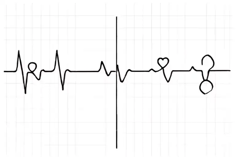 fine line ekg line with heart on one side and cross on the opposite tattoo design idea