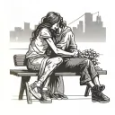 Silhouette of a mother and daughter sitting in a Bench. in the Skyline is the libra  tattoo design idea