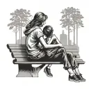 Silhouette of a mother and daughter sitting in a Bench. in the Skyline is the libra  tattoo design idea