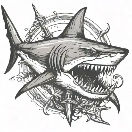 shark with anchor tattoo design idea