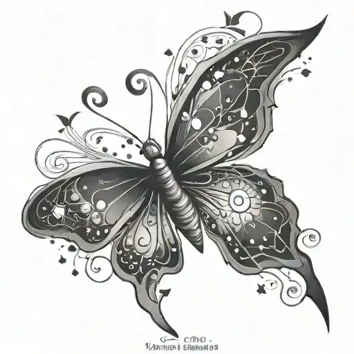 Butterfly with cancer constellation intertwined tattoo design idea