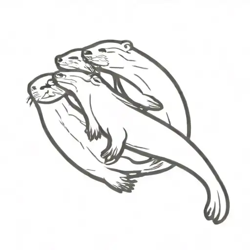 a family of otters floating on their backs holding hands tattoo design idea