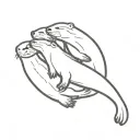 a family of otters floating on their backs holding hands tattoo design idea