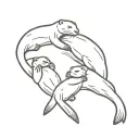 a family of otters floating on their backs holding hands tattoo design idea