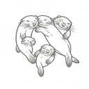 a family of otters floating on their backs holding hands tattoo design idea