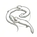 a family of otters floating on their backs holding hands tattoo design idea