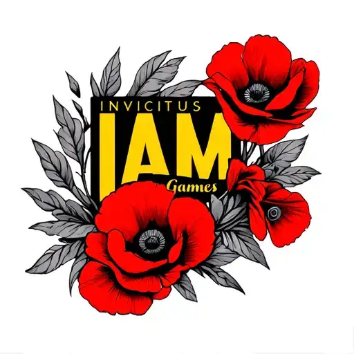 IAM Invictus Games logo in black and yellow with red poppies tattoo design idea