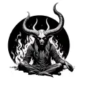 baphomet sitting front of the burning church tattoo design idea