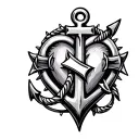 heart anchor n a cross intertwined tattoo design idea
