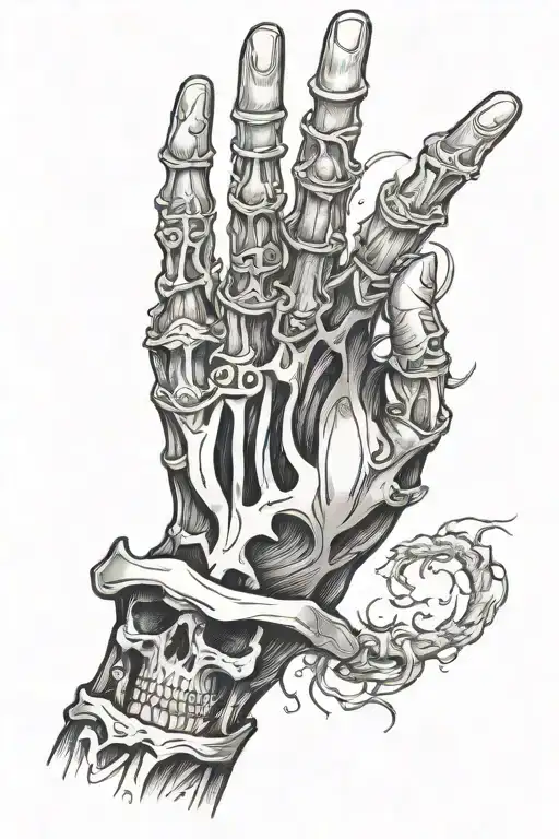 skeleton hand on my hand that breaks of from the wrist into carved bone runes  twisting around my arm to the top tattoo design idea
