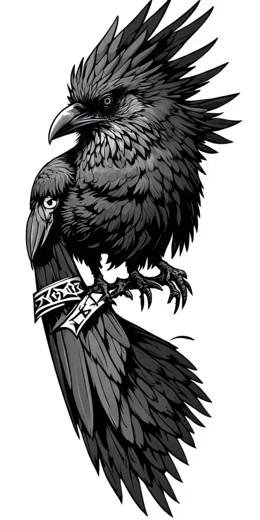 pagan, raven, arm band, runes, Norse, tiwaz tattoo design idea