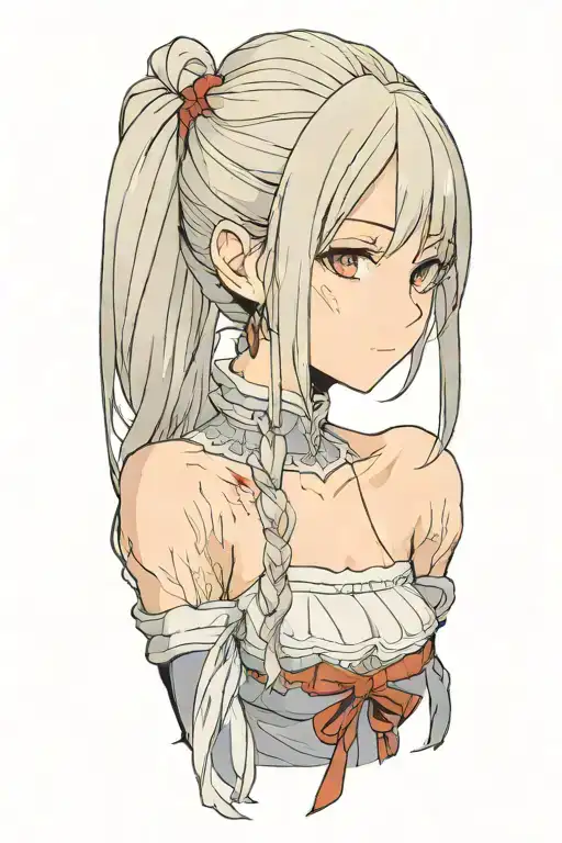 Dark Souls with hair with pigtails with blood on face Shoulder portrait tattoo design idea