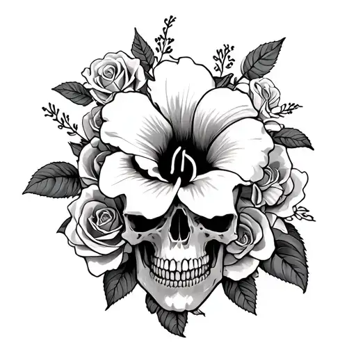 hornet hibiscus roses and skulks tattoo design idea