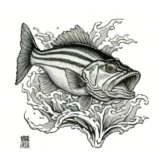 striped bass fish jumping tattoo design idea