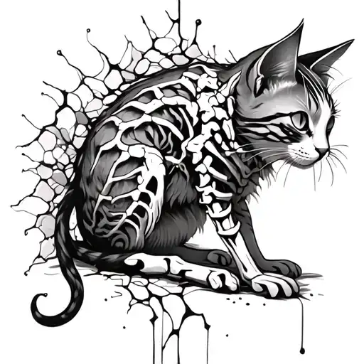 cat demonic spine ripped skin glass bones tattoo design idea