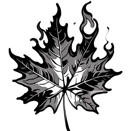 autumn leaf that is half on fire tattoo design idea