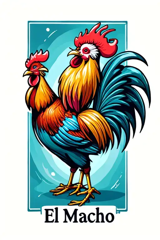 sexy rooster crowing in the air with one head and two legs with "El Macho" written below tattoo design idea