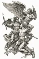 angels vs demons fighting tattoo design idea