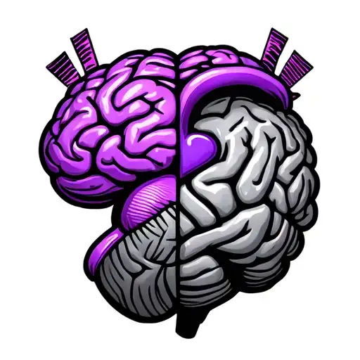 a half of Purple Heart  emoji with others half a purple brain with brain waves small  tattoo design idea