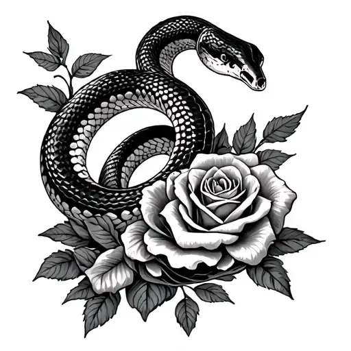 snake n roses tattoo design idea