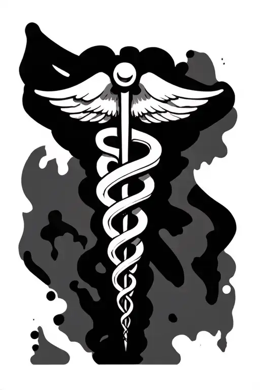 caduceus symbol with Isaiah 6:8 illustration tattoo design idea