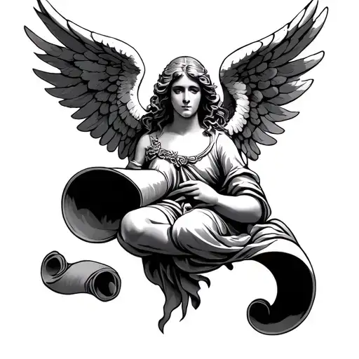 angel holding scroll tattoo design idea