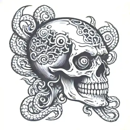 cyclops skull with tentacles tattoo design idea